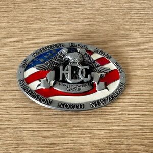 (H.O.G.) Oval Flag Belt Buckle - Red, White & Blue